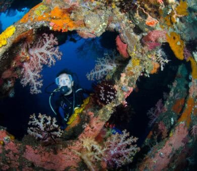 Scuba Diver Liberty Shipwreck Tulamben Bali