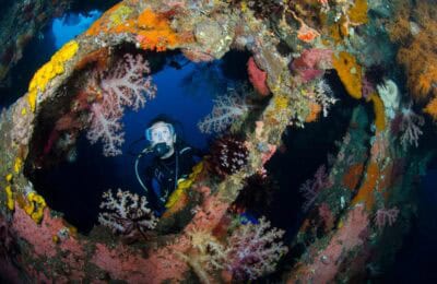 Scuba Diver Liberty Shipwreck Tulamben Bali